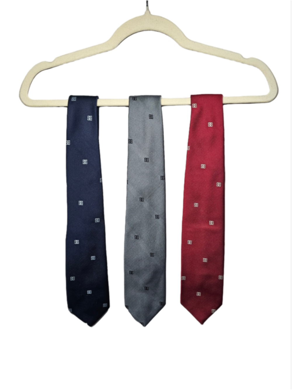 Givenchy Monsieur Silk Blend Tie Vintage Lot 3 Navy Grey Red 4G Monogram Italy